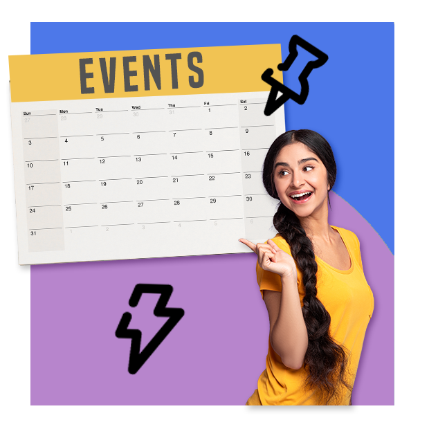 A girl pointing to events calendar