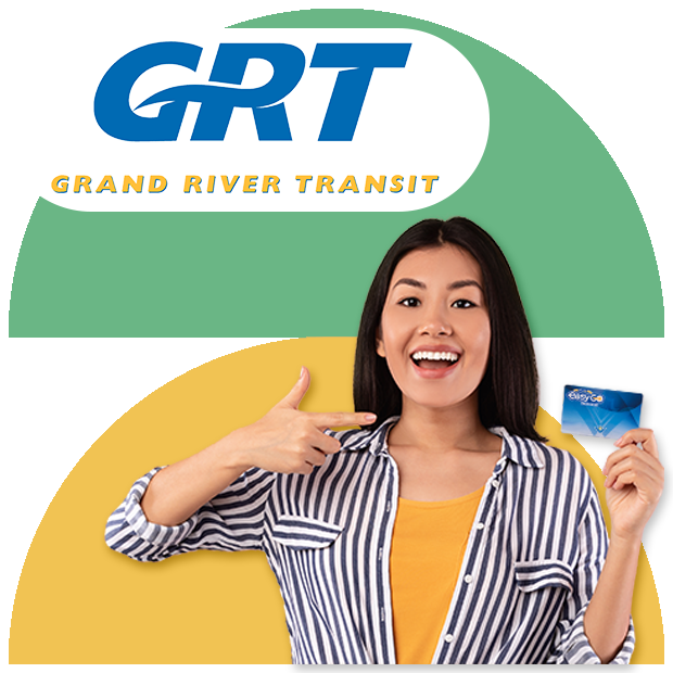 Woman holding a GRT bus card